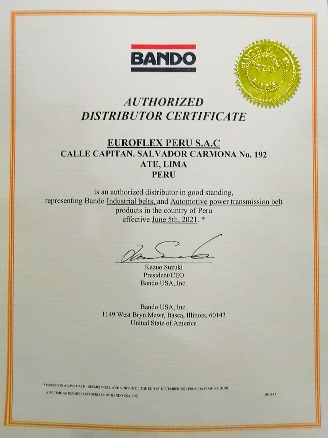 Certificado Bando Euroflex
